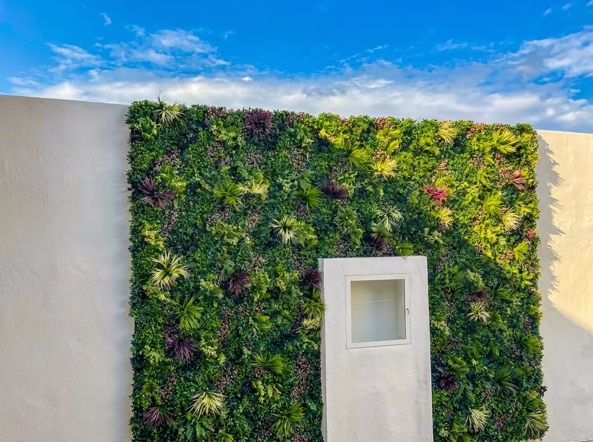 200 sq ft Vallum FRX artificial living wall for an LA apartment courtyard